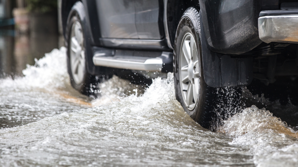car in rain royalty free