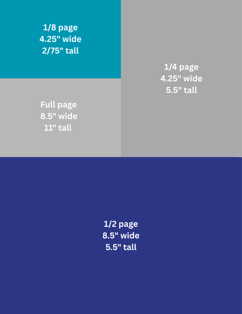 page divided into sizes Annual Report Ad Sizes