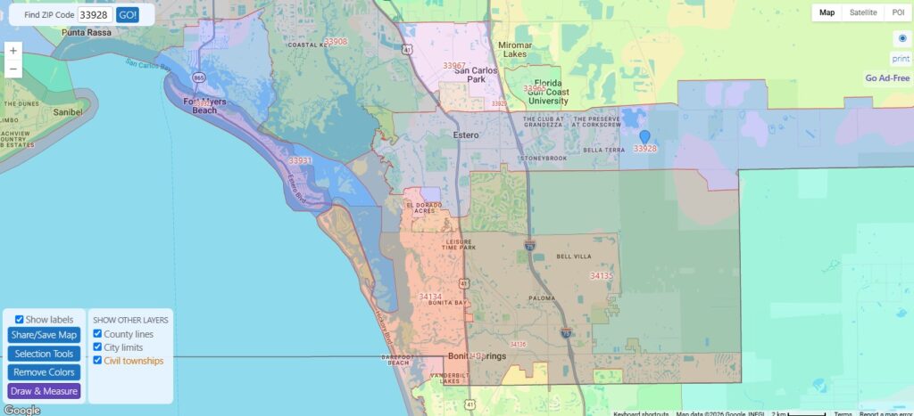 RandyMajors.org map of zip codes